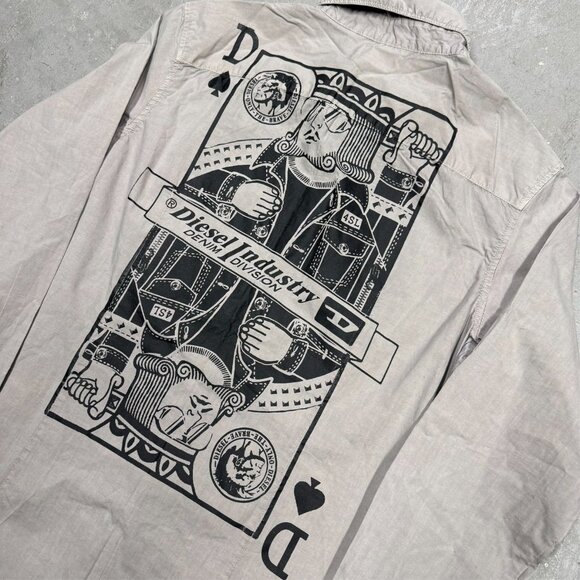DIESEL Button Down Shirt Long Sleeve Poker Card Graphic Cotton Medium - Picture 2 of 9